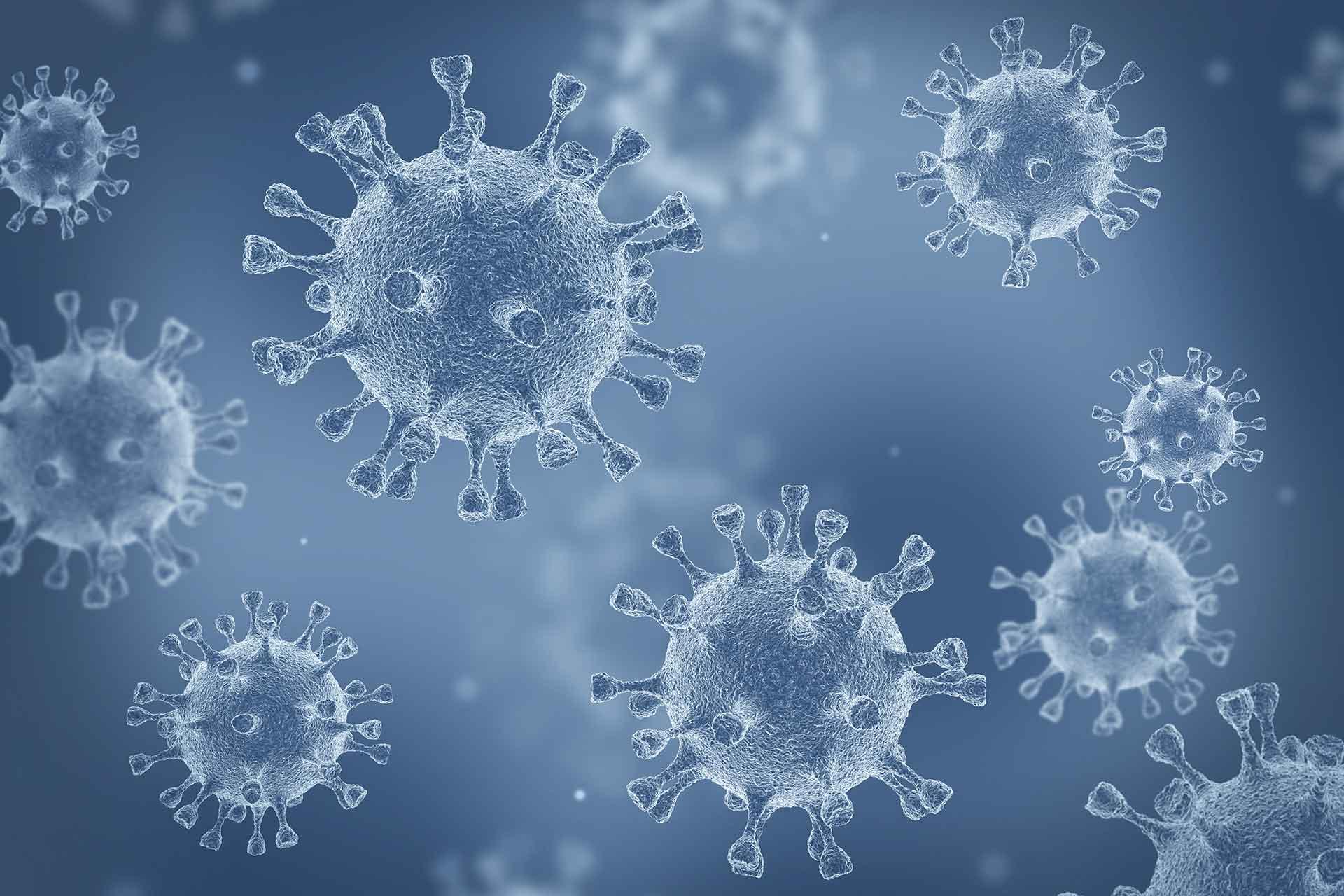Blue coronavirus particles